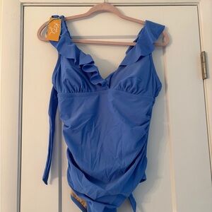 Blue Ruffled One-Piece Swimsuit